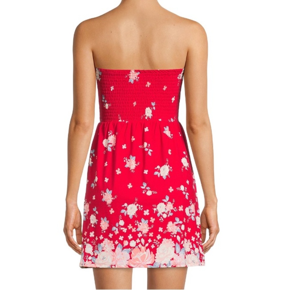Strapless Red Floral Juniors Button-Front Foam Cup Dress Size XL/XG (15-17) - Picture 5 of 15